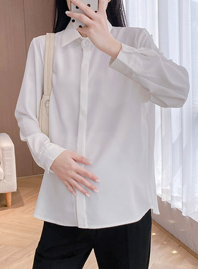春装翻领长袖孕妇衬衫宽松雪纺上衣春秋职业孕妇装工作服打底衬衣