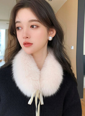 梨宿冬季丝带可爱女双面毛围脖