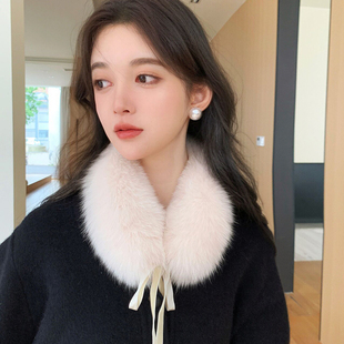 品质狐狸毛围脖皮草围巾女秋冬季百搭毛绒绒360度双面丝带毛领子