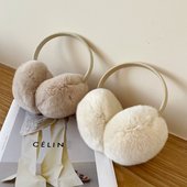 整皮獭兔毛耳罩双面毛女冬保暖皮草耳捂耳包毛绒护耳耳套可调节