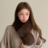 高级感咖色系女士狐狸毛双面围巾獭兔毛内里气质皮草围巾加长冬女