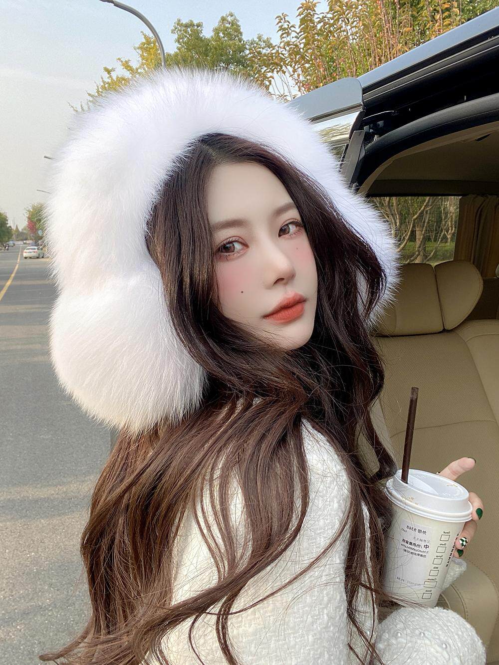 한국 스타일 여성의 전체 여우 모피 전체 가죽 대형 모피 귀마개  가죽 오버 이어 실제 머리 따뜻한 귀마개 겨울에 따뜻하게 유지하기 위해 귀를 덮는