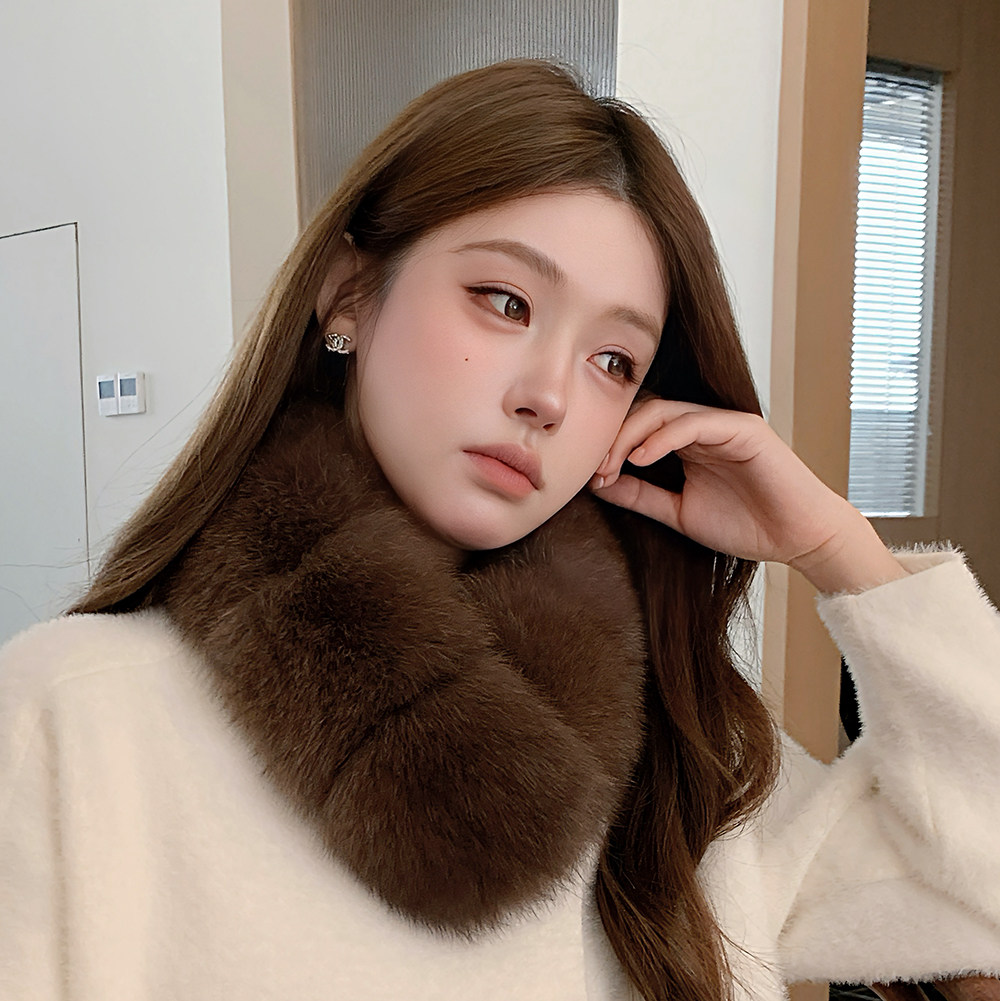 新款狐狸毛配獭兔毛皮草围巾显瘦双面V字整皮毛毛保暖围脖紫貂色