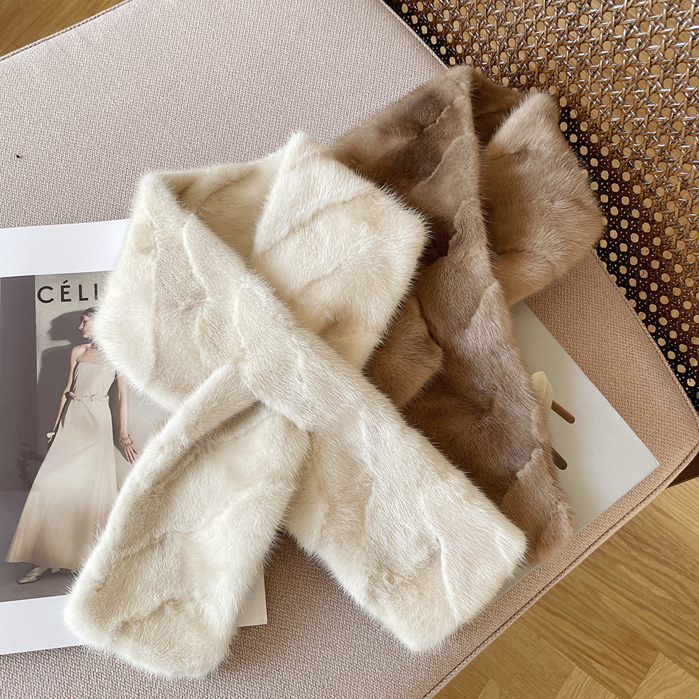 韩版双面水貂毛皮草围巾奢华气质冬季保暖长款女士裘皮围脖新款