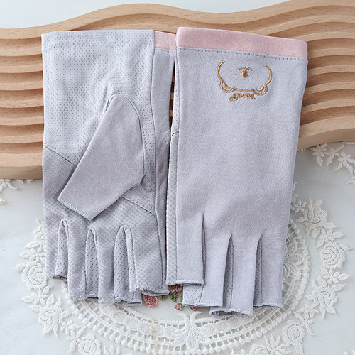 全棉透气防晒美甲半指手套麦田鹿