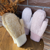 麦田鹿毛绒手套女冬季 加厚保暖连指可爱毛茸茸防寒仿貂毛挂脖手套