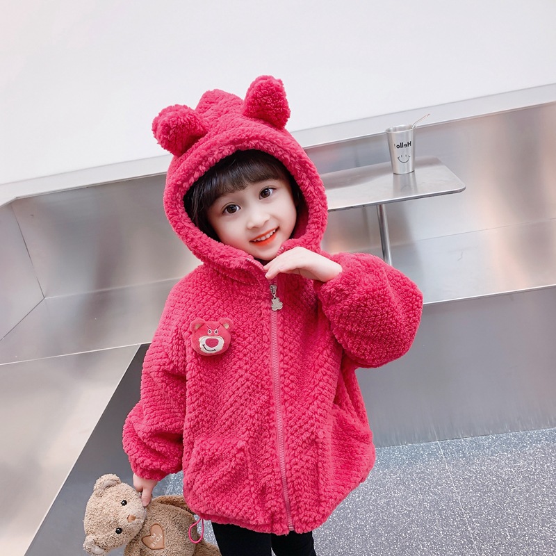 亲子母女童装外套卡通小熊挂件加绒加厚连帽外衣上衣24冬装新款