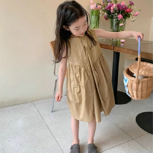 女童宝宝裙子甜美褶子无袖背心裙连衣裙24夏装新款外贸童装3-8岁