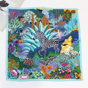 桑蚕丝丛林斑马素缎真丝新品时尚55小方巾印花百搭装饰丝巾领巾