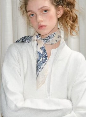 真丝65素绉缎合集春夏爆款高级感丝巾黑色四宫格腰果70cm方小领巾