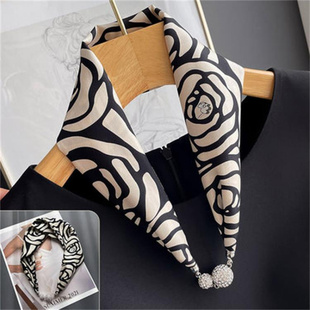 真丝复古磁扣小长条磁吸桑蚕丝丝巾项链多功能懒人真丝飘带