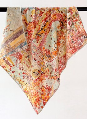 福宝翱翔之梦双面异色丝毛70中方巾羊毛披肩百搭真丝丝毛高档围巾