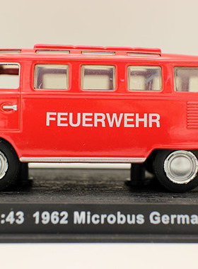 外贸1/43消防车模型1962 Microbus 合金仿真救火巴士玩具收藏摆件