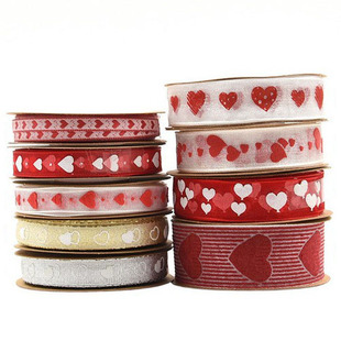 爱心印花丝带 婚礼七夕礼物包装绳情人节红色提花纱带DIY材料织带