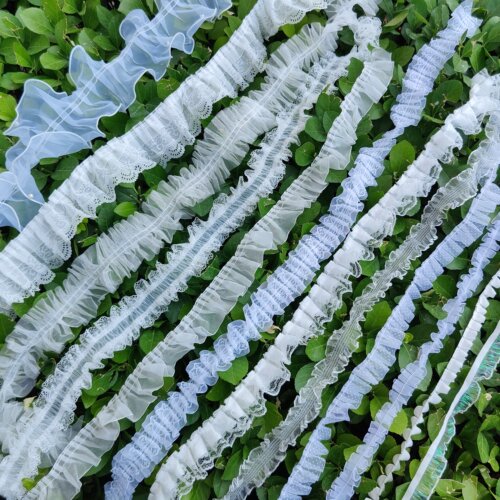 白色Lolita弹力褶皱花边diy蕾丝百褶卡套丝带材料花边娃娃衣装饰