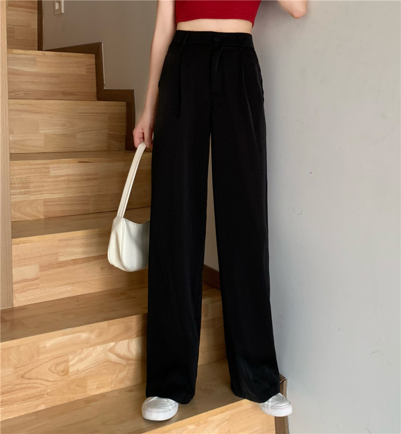 Real shooting real price suit pants straight tube loose high waist draping feeling black pants floor dragging leisure wide leg pants