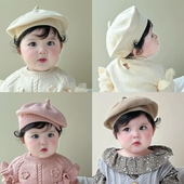 拉果拉婴儿帽子多巴胺韩系贝雷帽纯棉线针织帽毛线帽凹造型画家帽