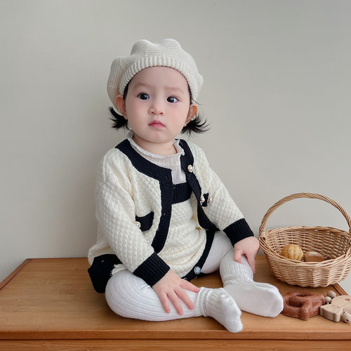 小香风婴儿秋冬装毛衣开衫套装