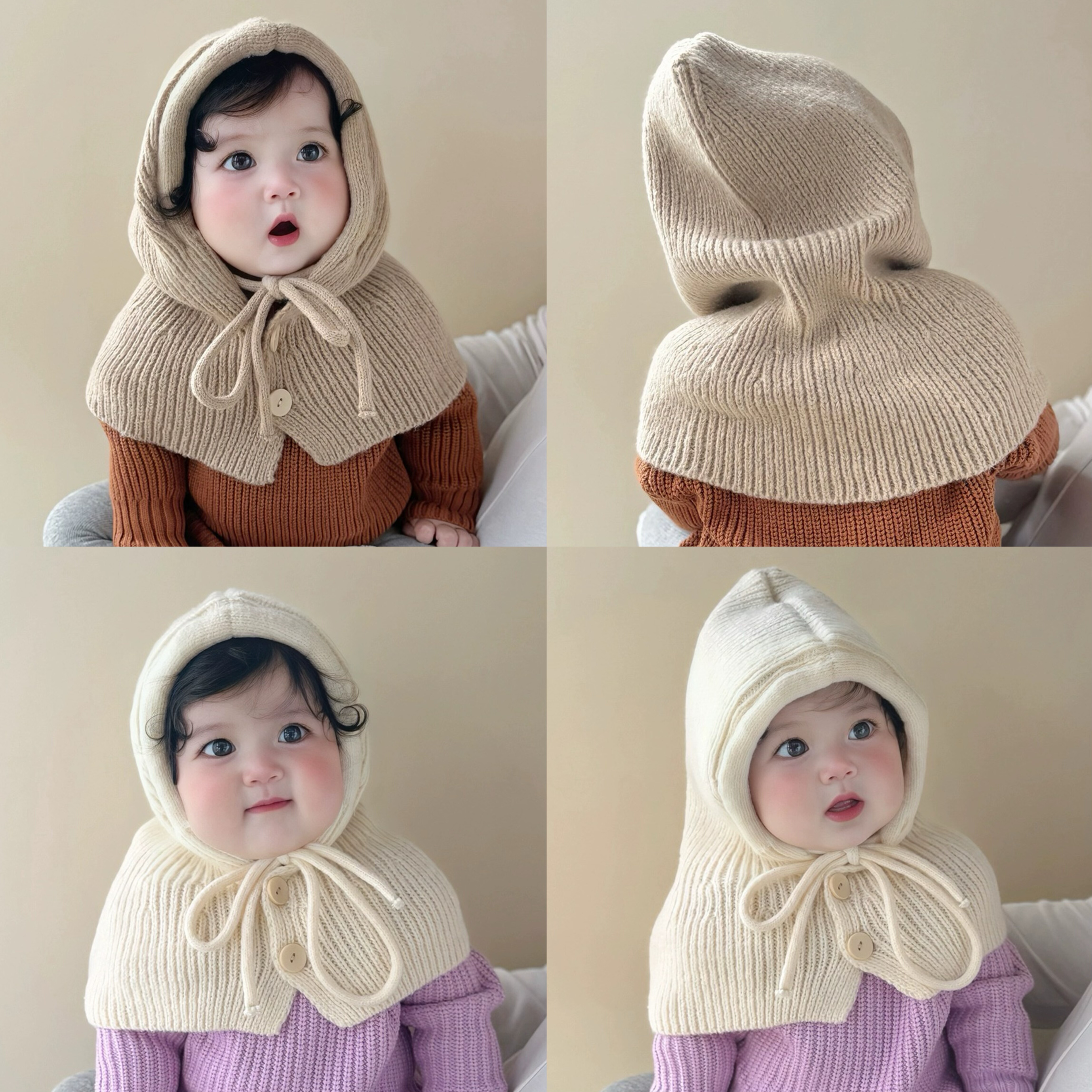 ins宝宝针织连帽披肩婴幼儿可爱护颈防风帽秋冬护耳保暖儿童帽子