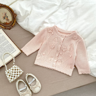 拉果拉新款女童针织衫纯棉线毛衣小女孩外套宝宝秋冬重工针织开衫