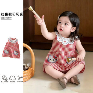 拉果拉女宝巨好看夏裙韩版甜美娃娃领背心裙女童洋气凯蒂猫连衣裙