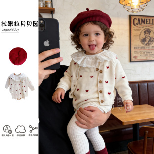 外套一整套套装 包屁衣 宝宝背带裤 拉果拉100%棉婴儿针织毛衣开衫
