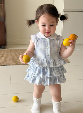 婴儿2026夏季薄款公主格子哈衣包屁裙女宝宝夏天小月龄多巴胺穿搭