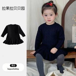 女童秋冬装连衣裙新款女宝宝针织连衣裙冬季小女孩洋气毛衣公主裙
