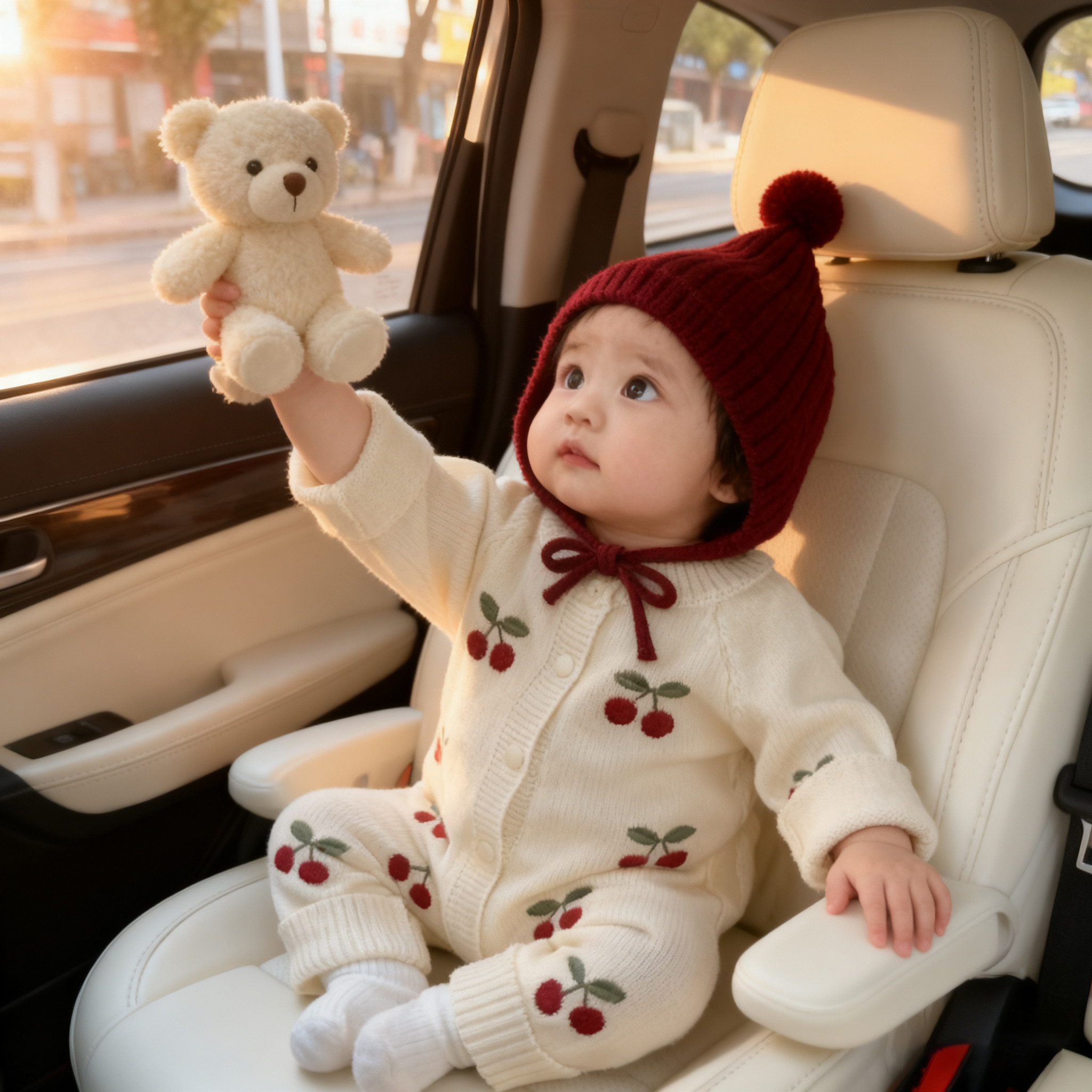 拉果拉婴儿秋冬加绒毛衣连体衣