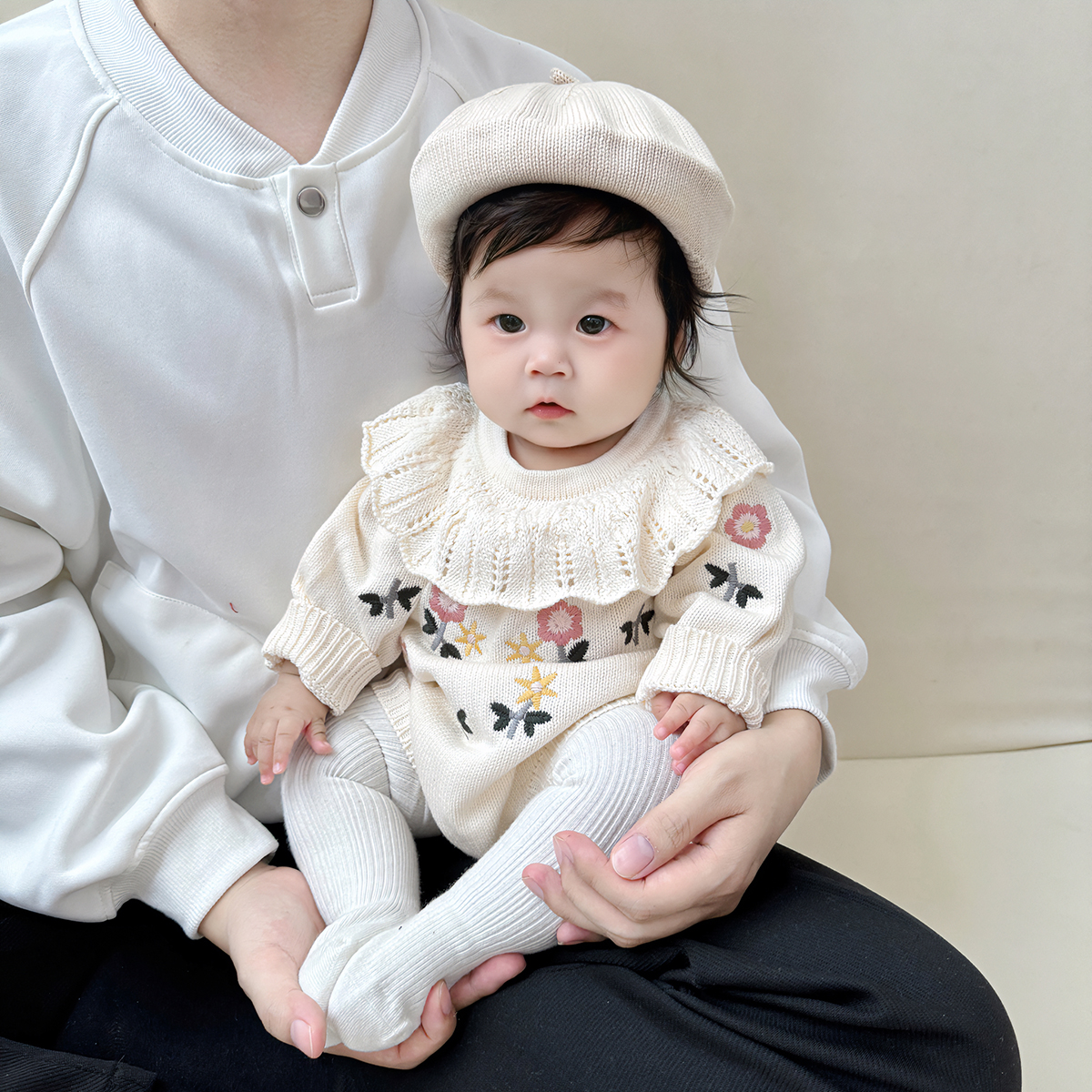 婴儿专用棉线毛衣连体衣女宝宝针织衫百日宴周岁礼服公主哈衣套装