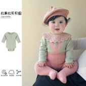 袜小月龄宝宝洋气套装 背带举重连裤 多巴胺穿搭婴幼儿包屁衣 春季