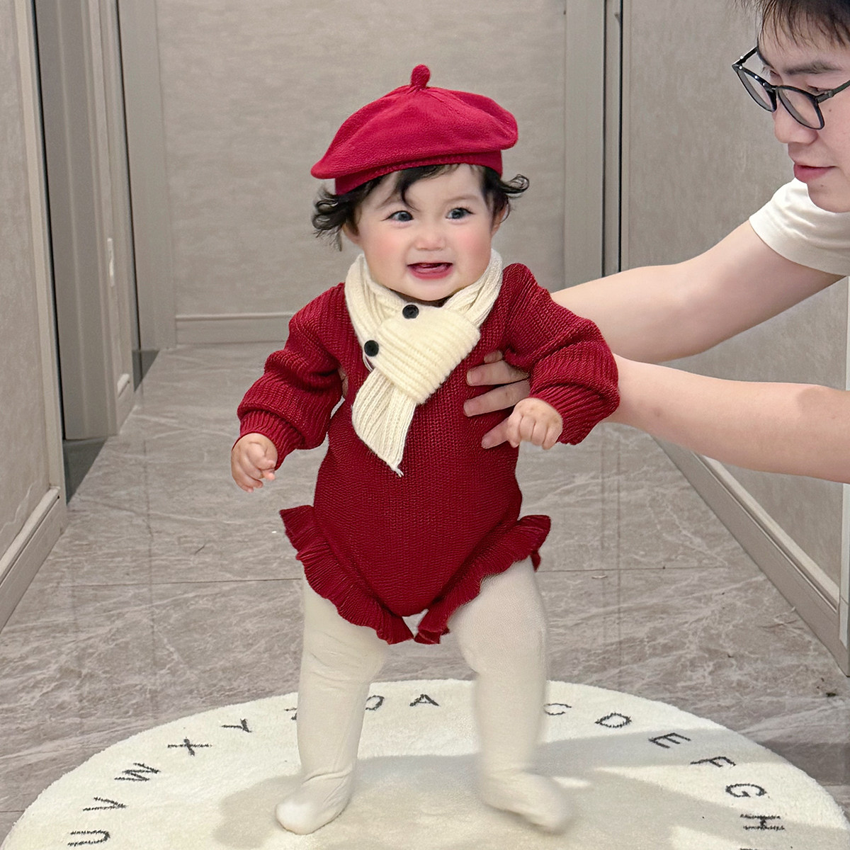 拉果拉2025新款秋冬装女宝宝针织衫连体衣婴儿红色针织洋气外出服,童装/婴儿装/亲子装,毛衣/针织衫,淘宝优惠券,粉丝福利购,淘宝优惠卷