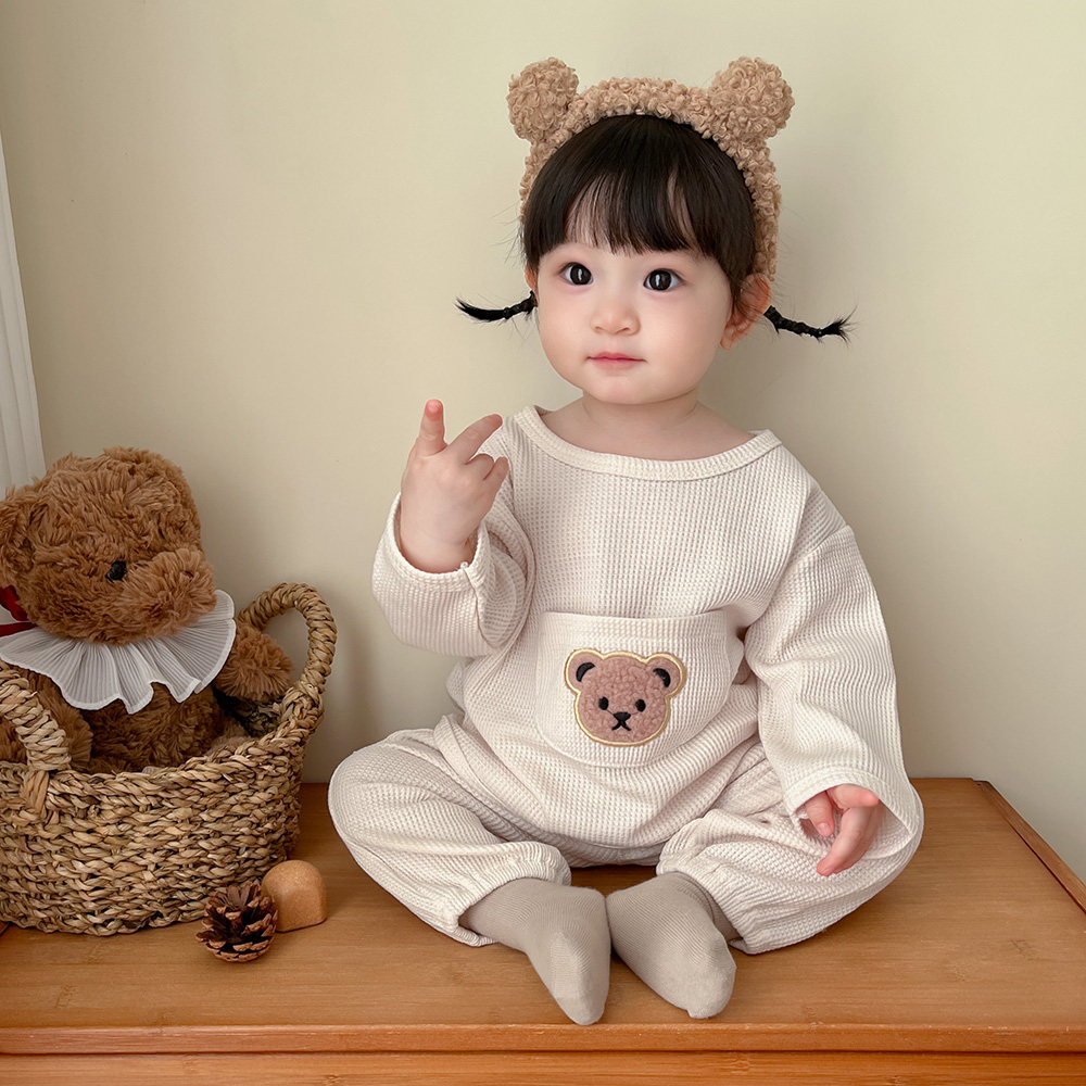 Ins韩版婴儿衣服秋装男女宝宝小熊家居服上衣裤子套装洋气可外穿