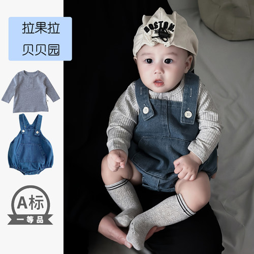 男宝宝牛仔背带春秋帅气polo上衣