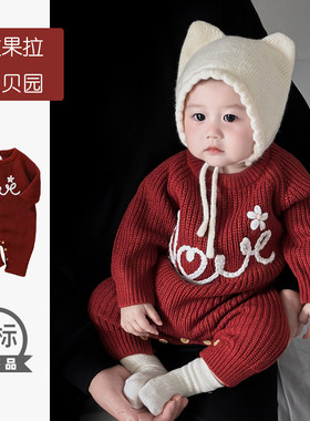 宝宝秋季衣服周岁礼服针织连体衣