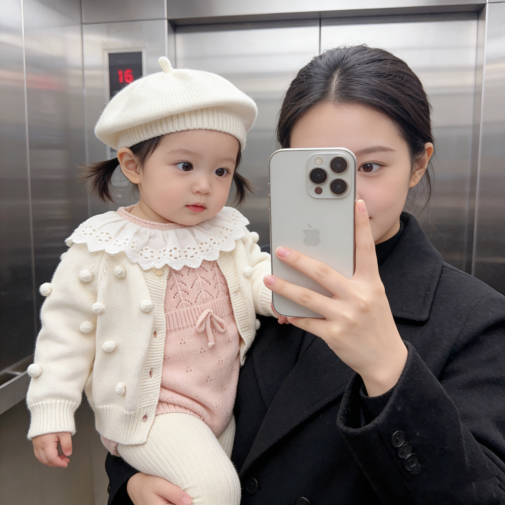 拉果拉100%棉纱婴儿A类毛衣宝宝毛球针织衫+荷叶领毛线包屁衣套装