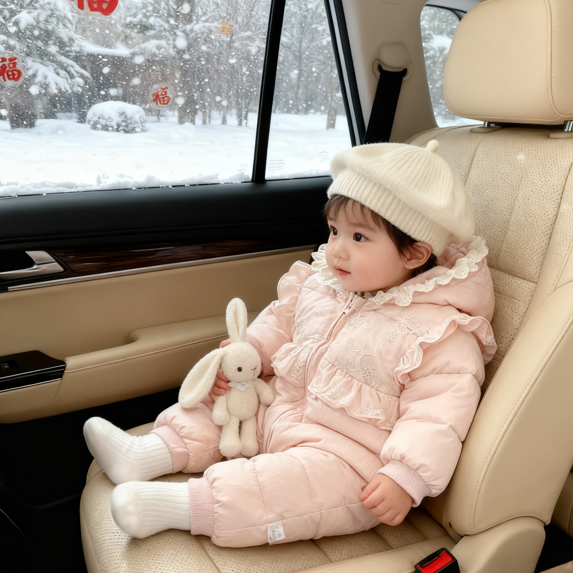拉果拉婴儿冬装粉色羽绒服连体衣宝宝白鸭绒连帽蕾丝公主外套爬服