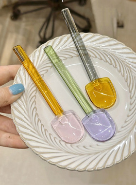 O.RoseLif 法式复古彩色玻璃咖啡搅拌勺甜品勺透明冰激凌淋勺子