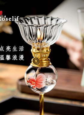 O.RoseLi 禅意香薰玻璃油酥灯烛光灯盏茶室氛围摆件手工中式民宿