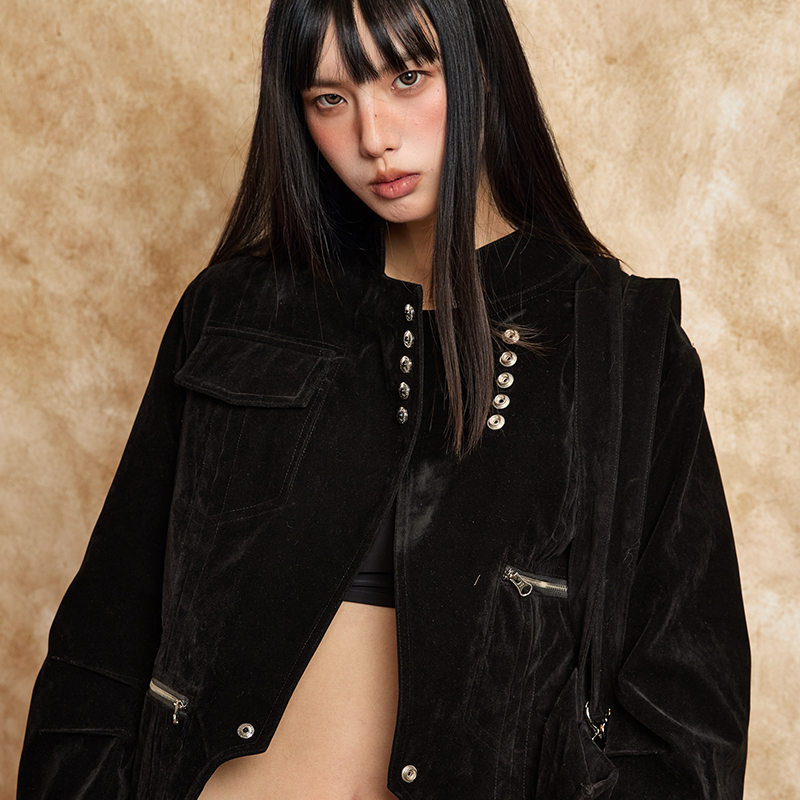 Ne0nV3il“建筑曲线”蚕形弯刀袖剪裁哑光绒感修身百搭西装领外套