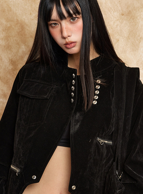 Ne0nV3il“建筑曲线”蚕形弯刀袖绒感西装领复古外套