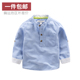 纯棉 蓝色衬衫 中小儿童可爱套头衬衣宝宝薄上衣 男童立领长袖 童装