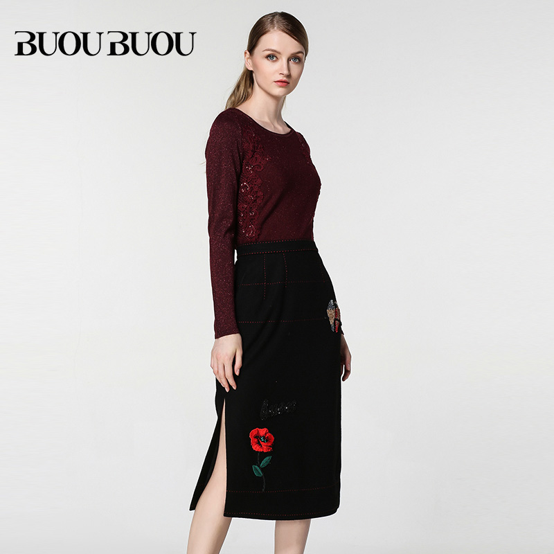 Buou Buou女装秋冬新款刺绣亮片半身裙贴布印花包臀裙BC4B206在类目 女装/女士精品, 半身裙中 - 来自Buy2taobao.com提供专业的淘宝代购服务