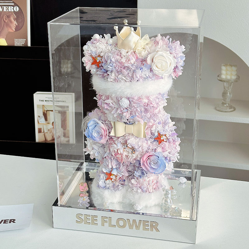 永生花暴力熊玫瑰礼盒真花小熊摆件送女友闺蜜生日告白情人节礼物