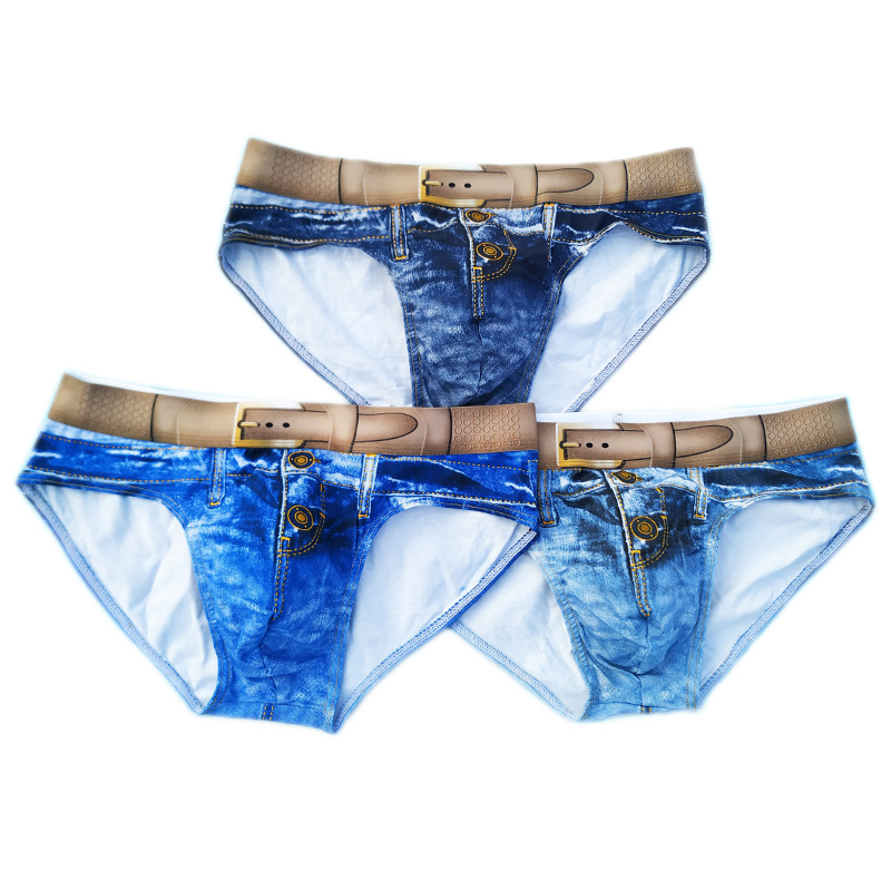 男士三角内裤纯棉透气3D仿牛仔色短裤底裤头裤衩男式男款工厂