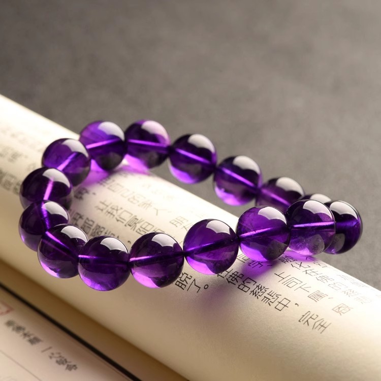 天然乌拉圭7a紫水晶手链女紫罗兰色深紫色单圈紫水晶手串女