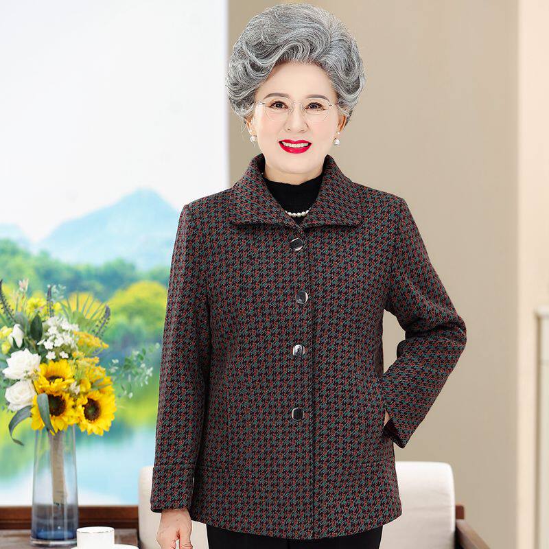 中老年人春秋款加大码外套200斤胖妈妈秋季翻领洋气上衣奶奶衣服