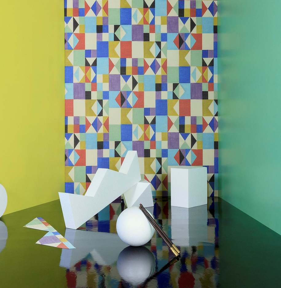 法国原装进口墙布pierrefrey现代简约几何彩色服装丑角角客厅壁纸