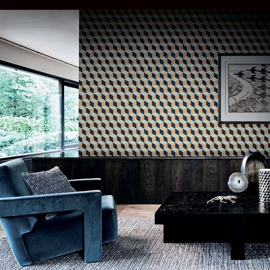 格莱美荷兰bn墙纸现代简约 轻奢菱形立体感 客厅 室内背景220360