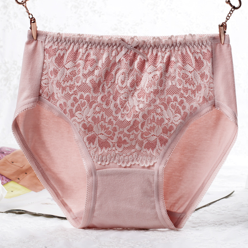 高腰花边全棉弹力修身女士内裤